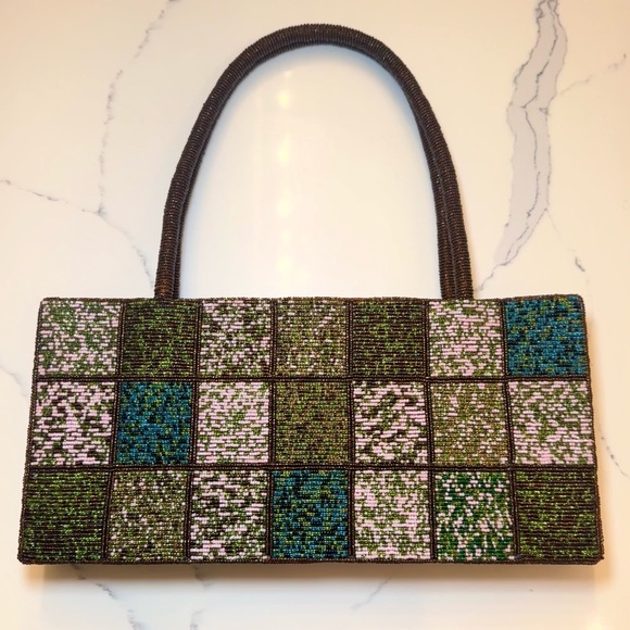 Vintage Beaded Block Pattern Shoulder Bag - Picture 1 of 9